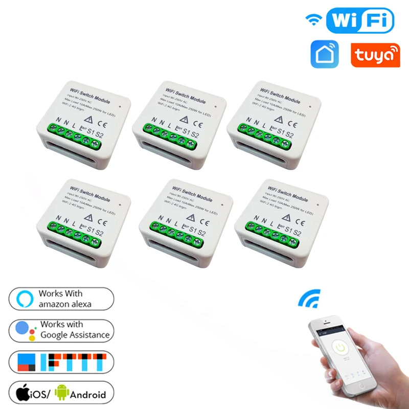 Скрытый модуль смарт-выключателя 2500 Вт 2 4 ГГц Wi-Fi приложение Smart Life/Tuya 1/2-сторонний