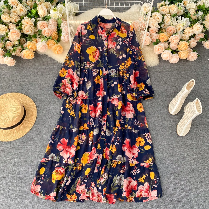 Платье-рубашка летнее шифоновое с длинным рукавом и поясом | Женская одежда