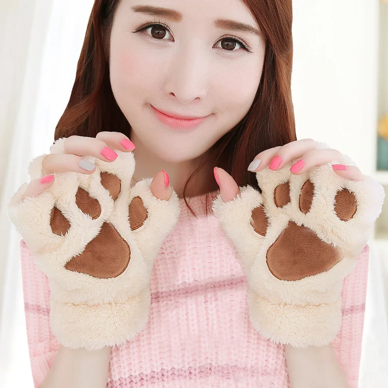 Закрытые перчатки женские зимние милые плотные с полупальцами для мужчин и