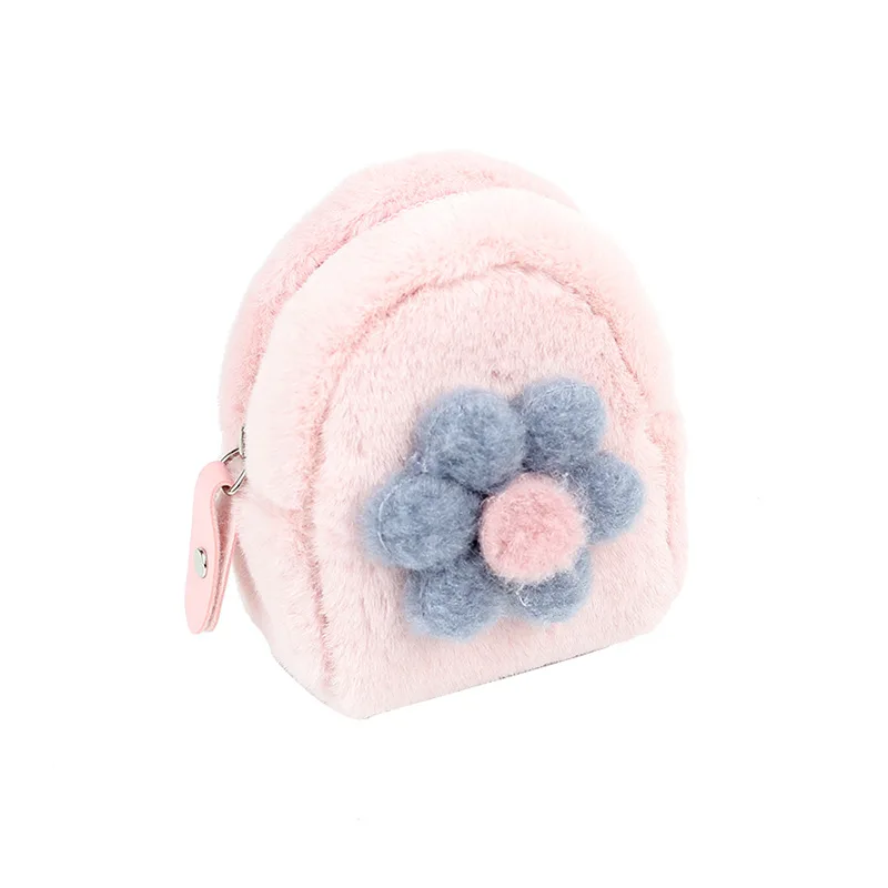 

Plush Mini Coin Purse Keychain Flower Women Zipper Lipstick Makeup Bag Cute Kids Wallet Girls Headset Small Things Organizer