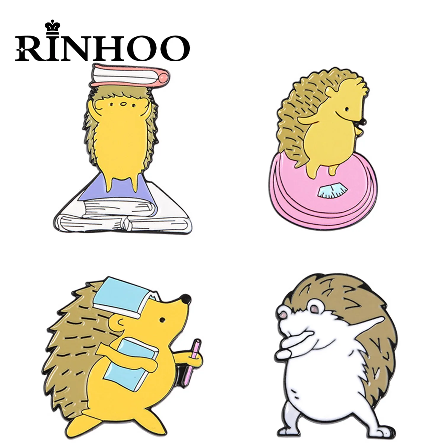

Rinhoo Cartoon Hedgehog Daily Enamel Pins Weighing Dancing Reading Book Hedgehog Brooches Bag Clothes Lapel Badge Animal Jewelry