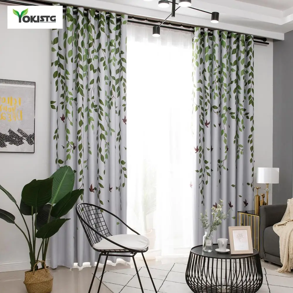 Длинные светонепроницаемые шторы YokiSTG с тропическими листьями занавески из