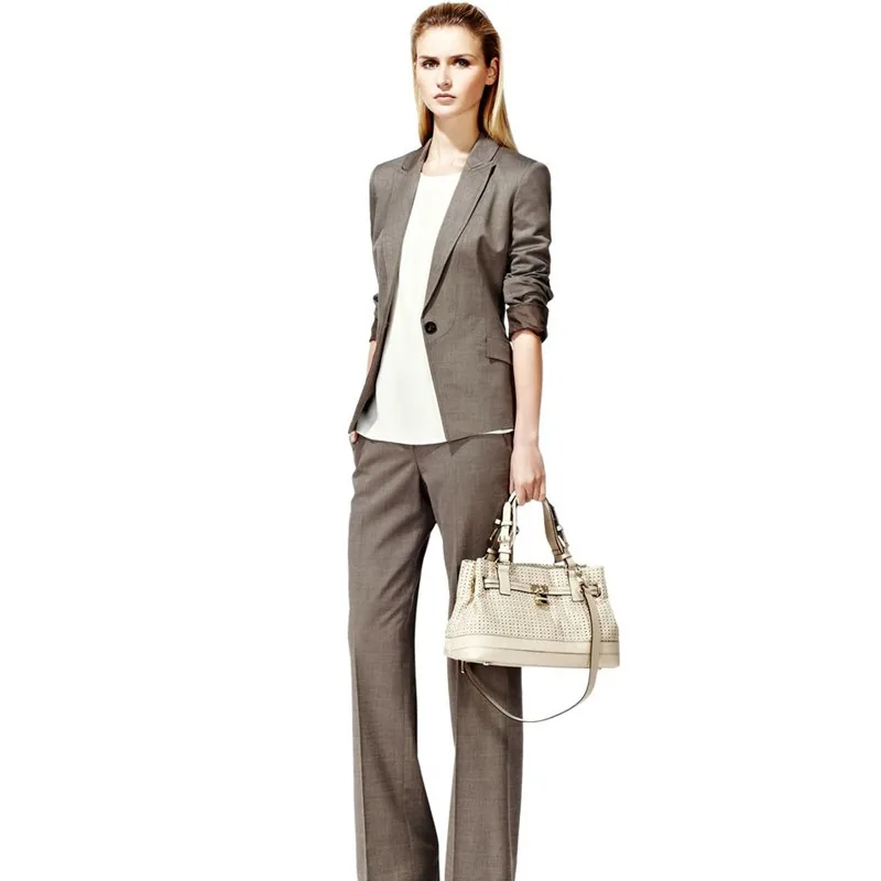 women suits pants Custom business lady suit 2 piece set gray jacket office gap female clothing | Женская одежда