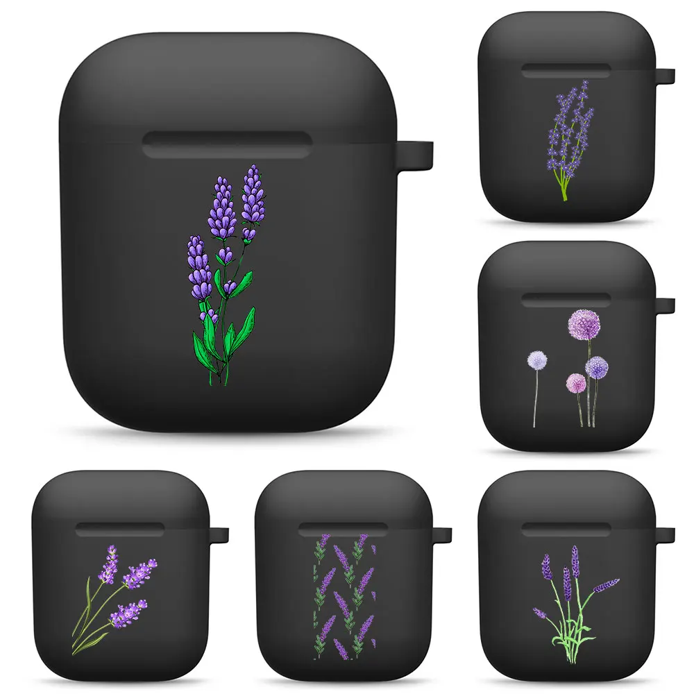 

Black Earphone Case For Airpods 1 2 Suitable for Apple Airpods 2 1 Wireless Accessory Case Simple Lavender Purple Flowers
