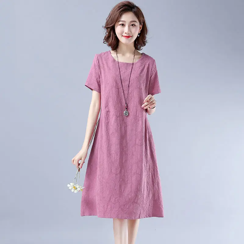 M XXL модное летнее женское платье однотонное свободного кроя из хлопка и льна с