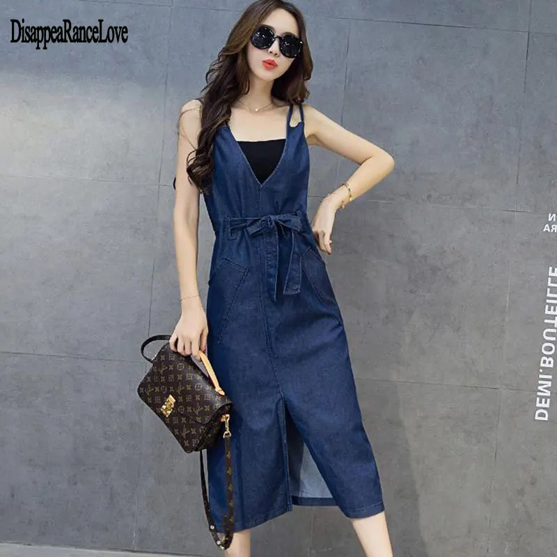 

Backless Bodycon Midi Dress Women Summer Vestidos 2019 New Pocket bow Jeans Dress Sexy Split Ladies Denim Dresses