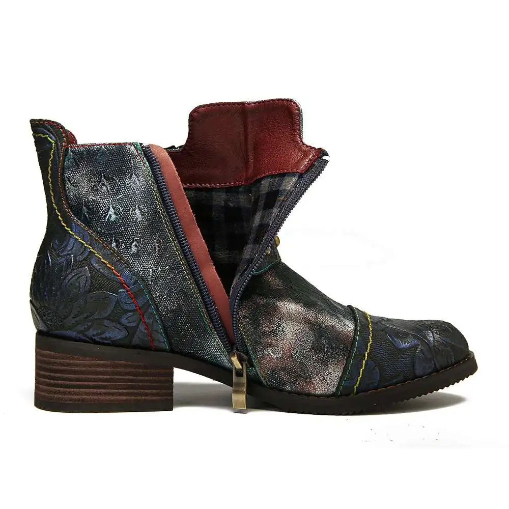 SOCOFY/ботинки с тиснением; Zapatos De Mujer; обувь из натуральной кожи с заклепками и пряжкой на молнии; красивые женские ботильоны