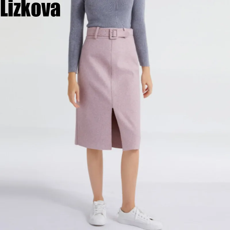 Женская юбка карандаш Lizkova розовая с высокой талией и разрезом элегантная