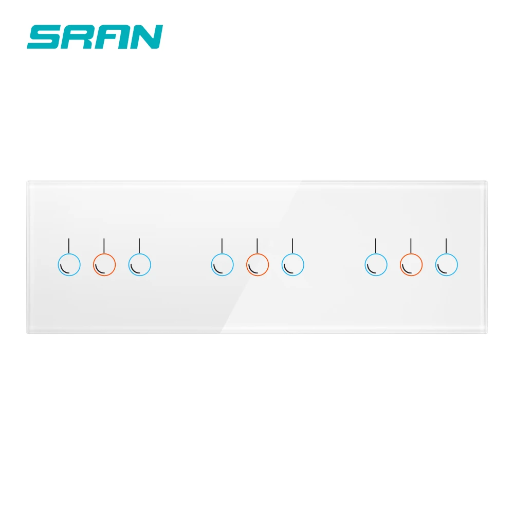 SRAN UK настенный 9 бандажный переключатель полоса белый закаленное стекло материал
