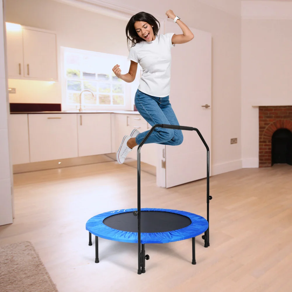 

MOVTOTOP 48 Inches Folding Trampoline With U-shaped Handrail Fitness Cardio Round Trampoline Trainer Aerobic Fitness Exercise Lo