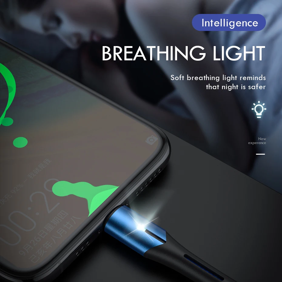 ZNP светодиодный кабель usb type-C для samsung S10 huawei P30, кабель для быстрой зарядки мобильных телефонов для Redmi Note 8 7, кабель для зарядки type-C