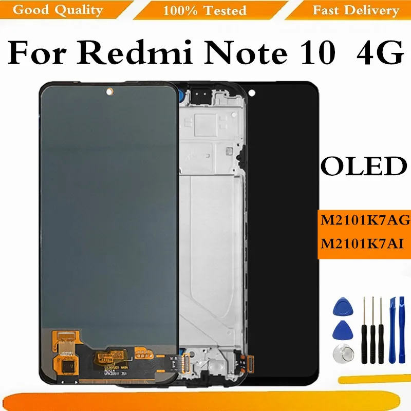 

ЖК-дисплей с рамкой для Xiaomi Redmi Note 10 4G M2101K7AG, сенсорная панель, экран с дигитайзером для Redmi Note10, дисплей M2101K6G