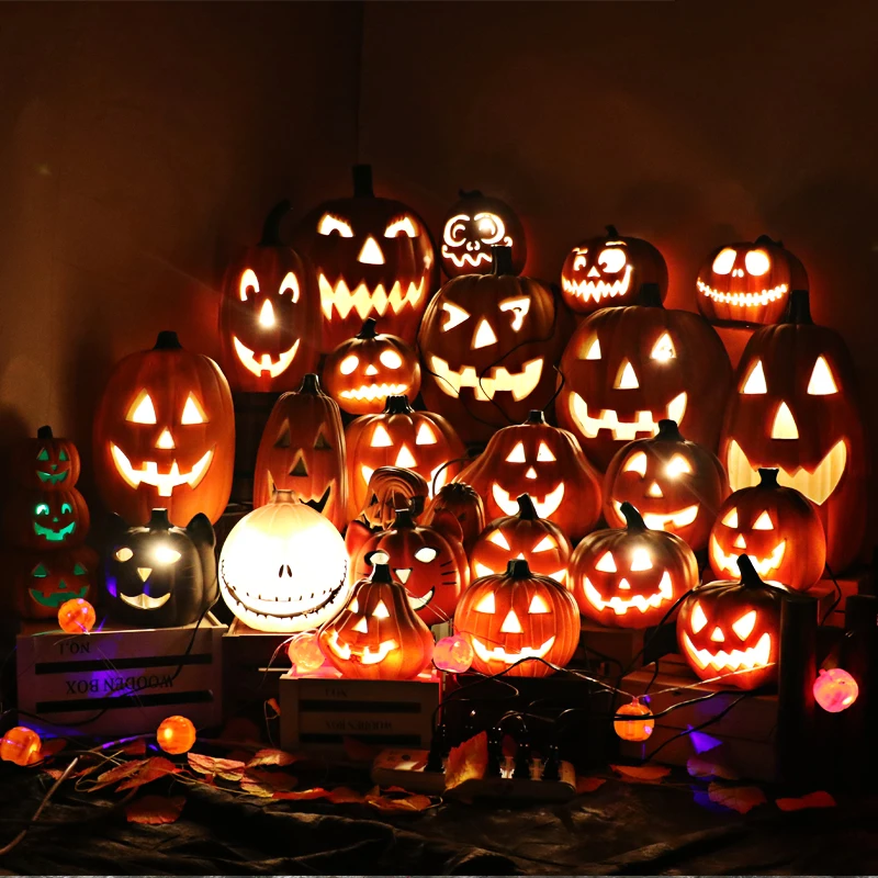 Pumpkin lantern decorations Shop window display Outdoor scene layout hollow luminous pumpkin halloween decoration for home | Дом и сад