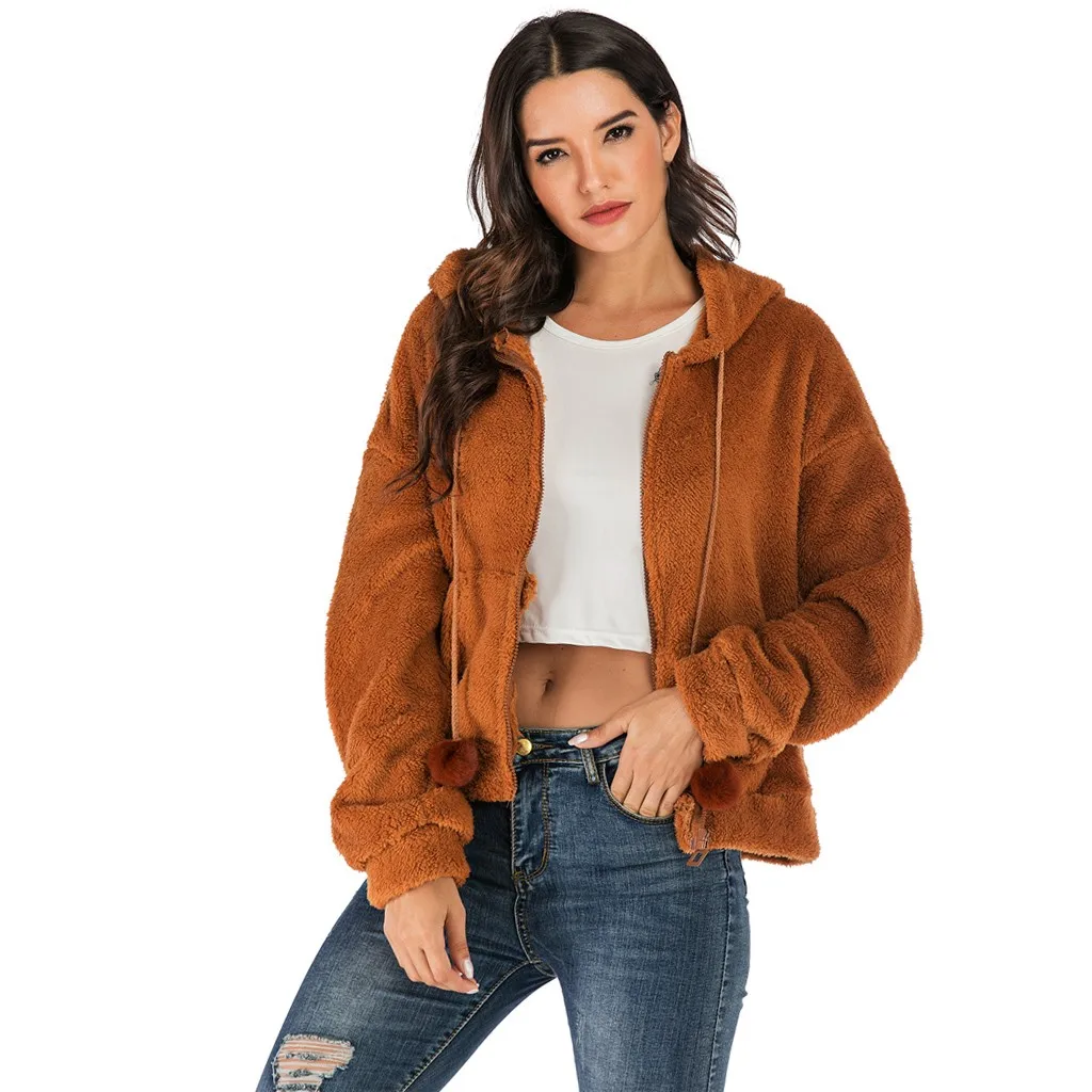 Женское пальто из искусственного меха с капюшоном Осень-зима 2019 теплая мягкая