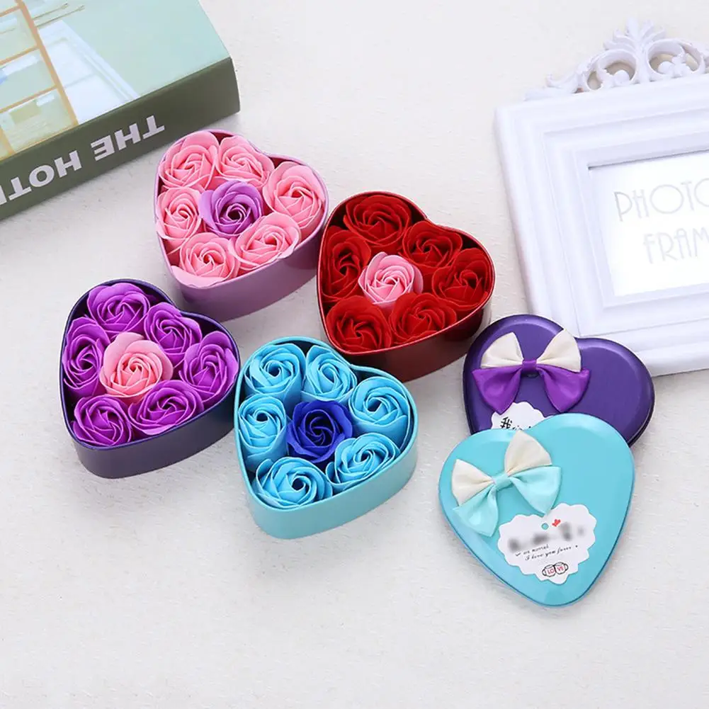 7 мыла розы в форме сердца жестяная коробка ручной работы чехол Подарочная для