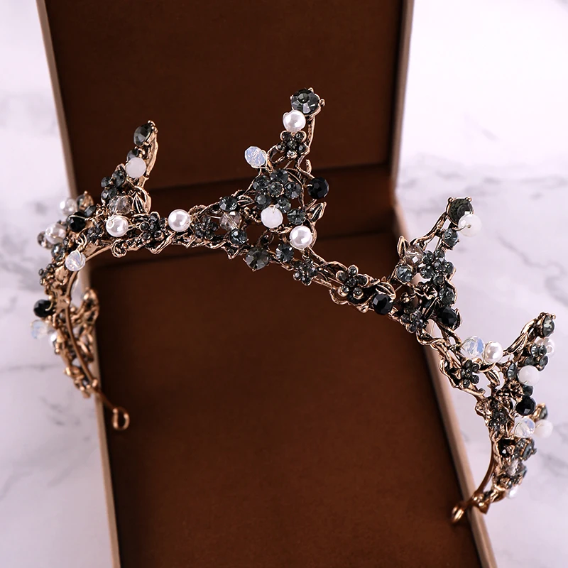 Винтаж ручной работы Стразы Жемчуг Корона Свадебные аксессуары для волос