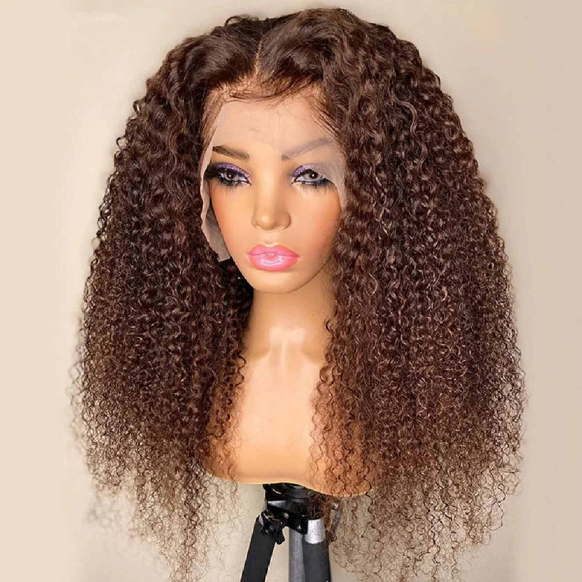 Dark Brown Kinky Curly 13x4 Lace Frontal Wigs Brazilian Remy Lace Front Human Hair Wigs Dark Brown 180% Density Full Curly Wigs