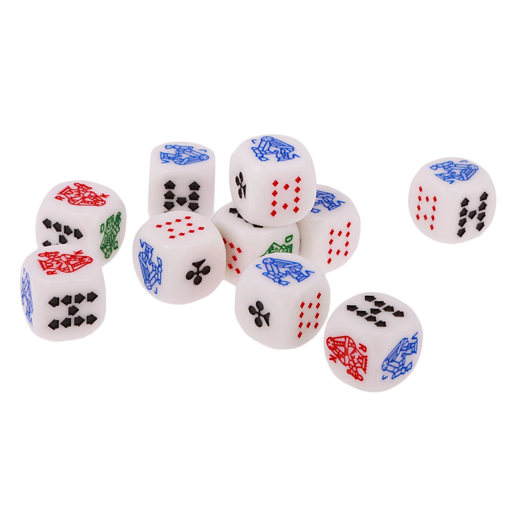

20 Pieces of Six Sided D6(Ace,King,Queen,Jack,10,9) Poker Gaming Card Game Dice