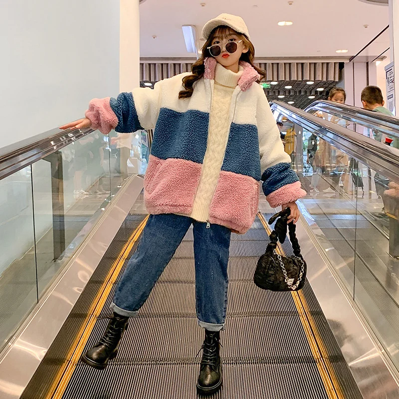 

Girls Baby's Kids Coat Jacket Outwear 2022 Fuzzy Thicken Spring Autumn Cotton Sport Overcoat Teenagers Tracksuit Sport Children'