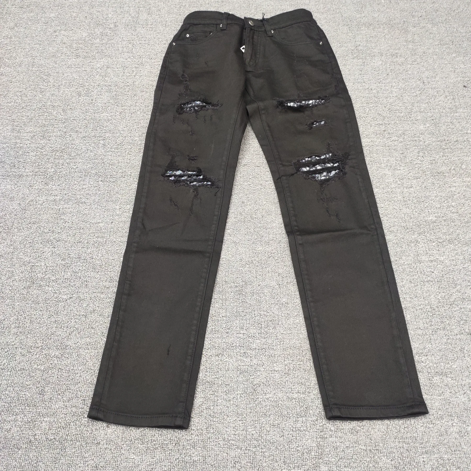 

Black Jeans Men Bandana Patched Jeans For Men Distressed Ripped Vintage Denim Skinny Hight Street Trendy Brand Denim Pants
