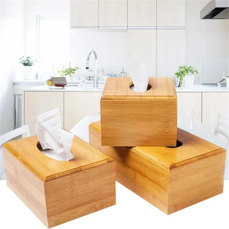 Fashion Style Bamboo Square Tissue Box Creative Seat Type Roll Storage Paper Canister Eco-Friendly Wood Table Decor | Дом и сад