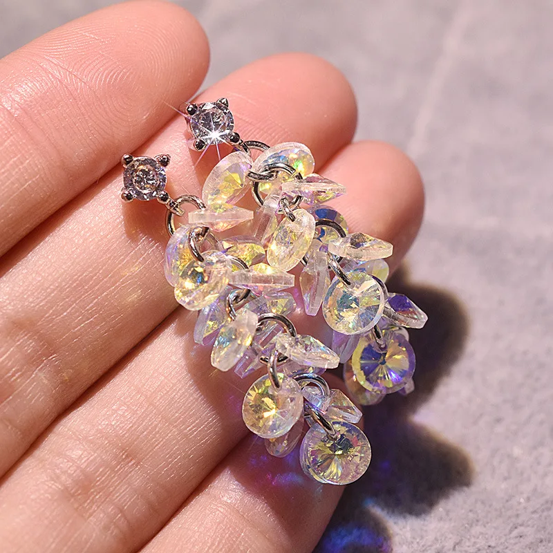 

Foydjew Plated S925 Sterling Silver Earrings Super Flash Fashion Crystal Drop Earrings Long Color Holiday Ear Drop Elegant Women