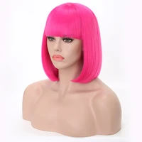 rosa star 13 inches synthetic babi pink bob wigs with bangs for woman heat resistant natural cosplay costume hair wigs
