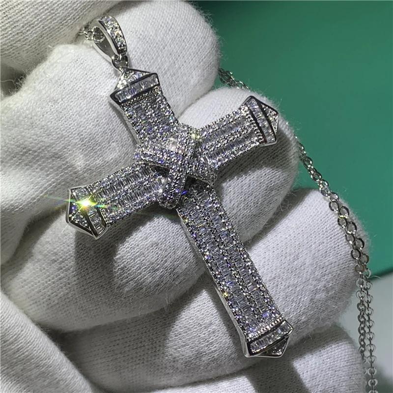 Роскошный кулон-крест из белого золота с бриллиантами, подвеска-крест для женщин и мужчин, эффектные ювелирные изделия вечерние Ринок
