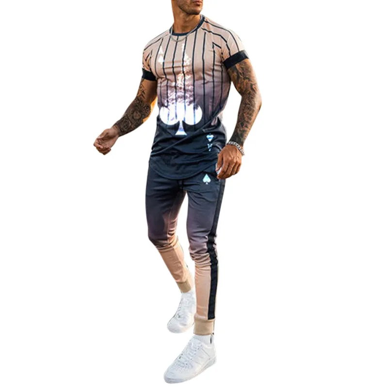 

Men clothing ropa hombre men Shirts sets summer fashion printed two piece sets lightweight short sleeve outdoor sportwear man