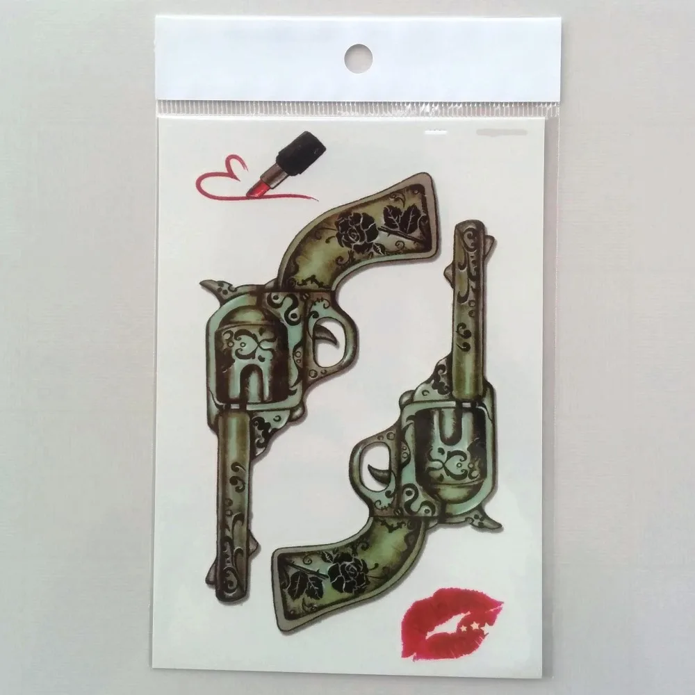 

Waterproof Temporary Tattoo Sticker red lips vintage gun sexy girl women tatto stickers flash tatoo fake tattoos
