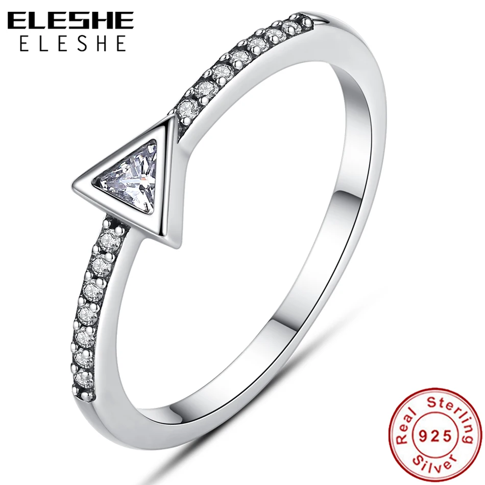 ELESHE, 925 пробы, серебряное кольцо, Штабелируемый треугольник, кубический циркон, кристалл, кольцо на палец для женщин, обручальные кольца, ювелирные изделия