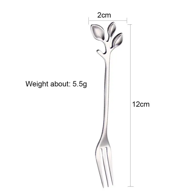 

Stainless Steel Leaves Coffee Drink Spoon Fork Mixing Spoon Fork Long Handle Coffee Ice Cream Tool Teaspoon Kitchen Accessories
