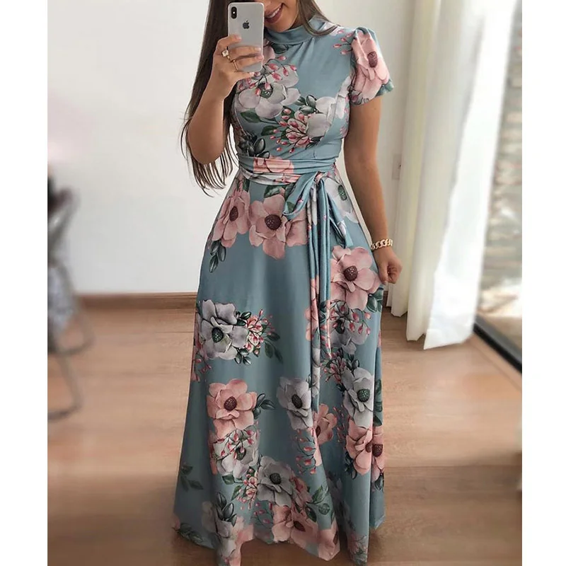 

Plus Size Women's Summer Print Stitching Flower Long Banquet Dress 2021 Bodycon Dress Elegant Sexy Woman Super Long Dress