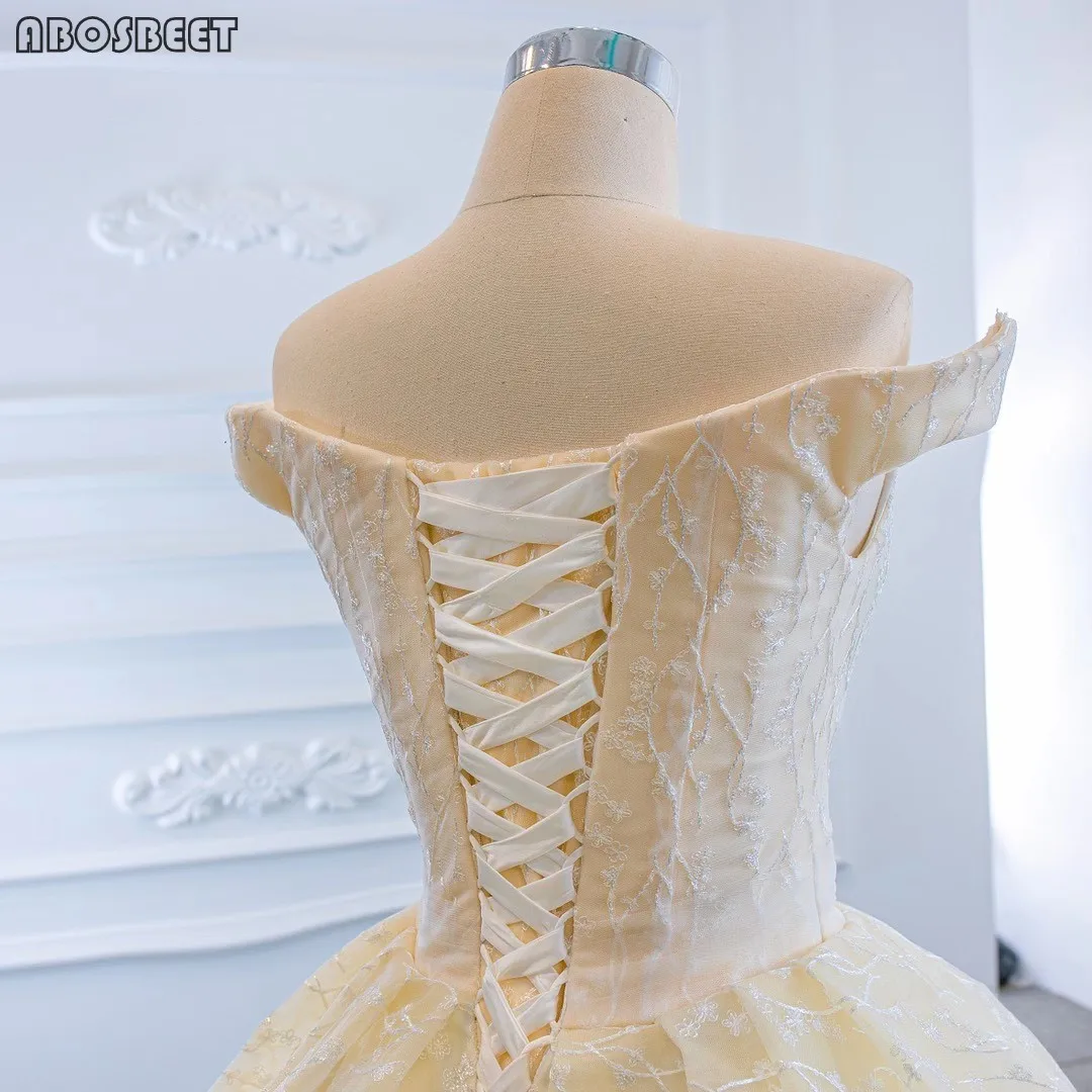 

Champagne Gold Wedding Dress 2021 Plus Size Ball Gown Wedding Gown for Bridal with Long Train Off Shoulder Lace Vestido De Noiva
