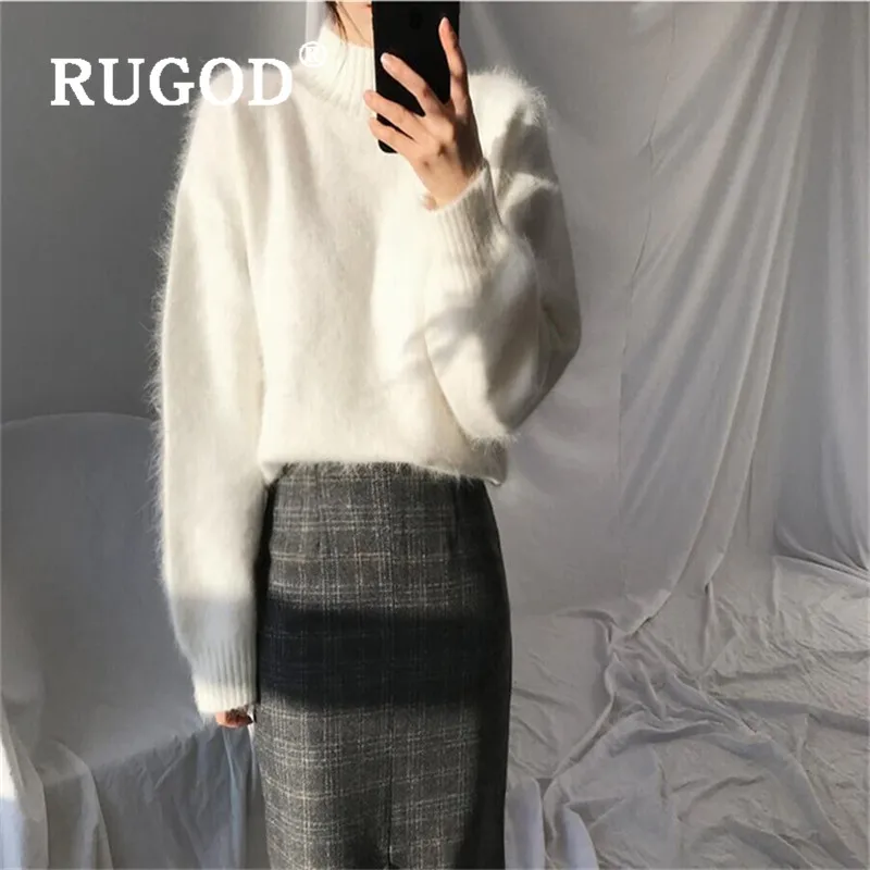 Элегантный кашемировый свитер RUGOD женская простая Водолазка с длинным рукавом