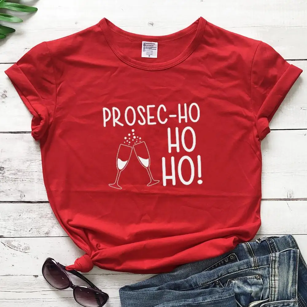 Red - white txt Prosec-Ho футболка Праздничная Женская забавная Рождественская футболка Prosecco милый Графический kawaii подарок слоган Чистый хлопок гранж футболки tumblr Топ - Цвет: Red - white txt