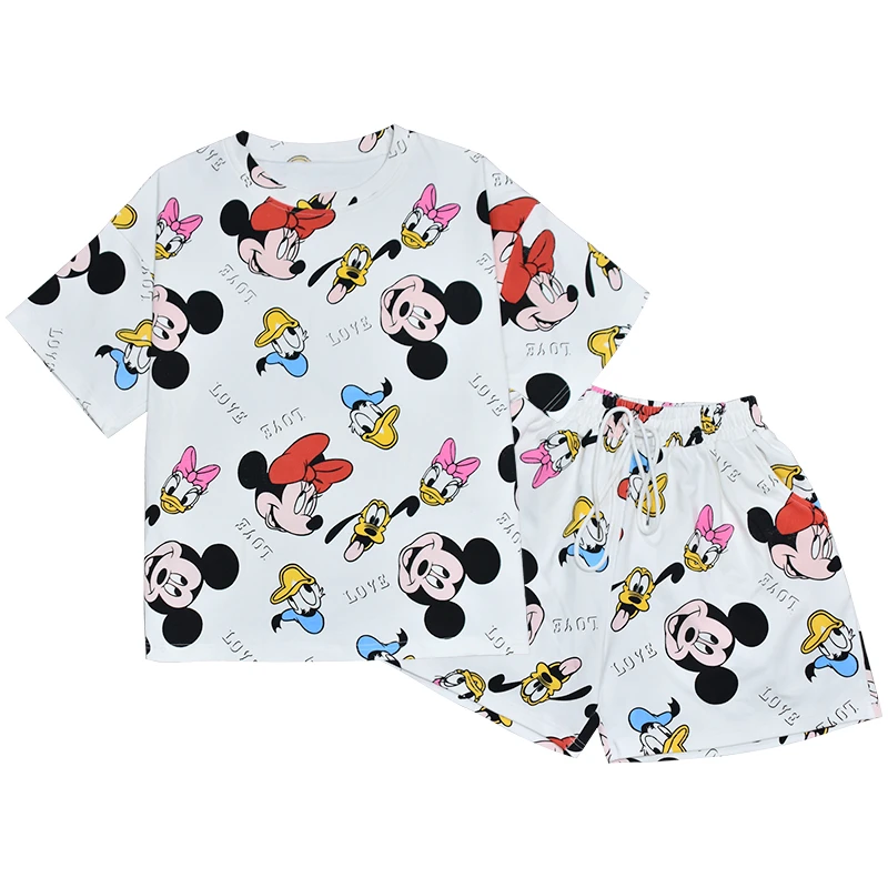 

Disney Pyjama Cotton Round Neck Cartoon Pajamas Set Summer Short Sleeve Sleepwear Lovely Mickey Mouse Pyjamas Women Regular ZHX