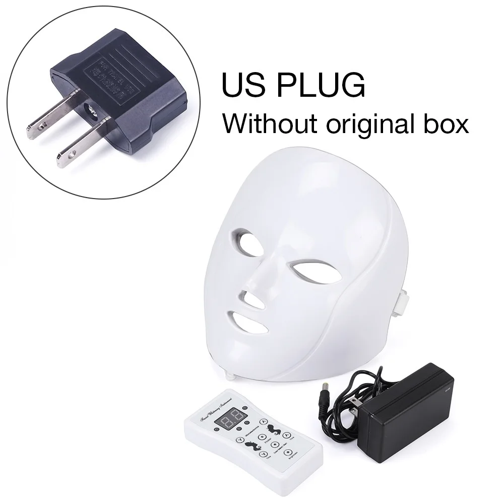 US PLUG without BOX 7 цветов светодиодный аппарат для ухода за кожей лица против морщин устройство для удаления акне Красота спа устройство омоложение кожи белый маска для лица - Цвет: US PLUG without BOX