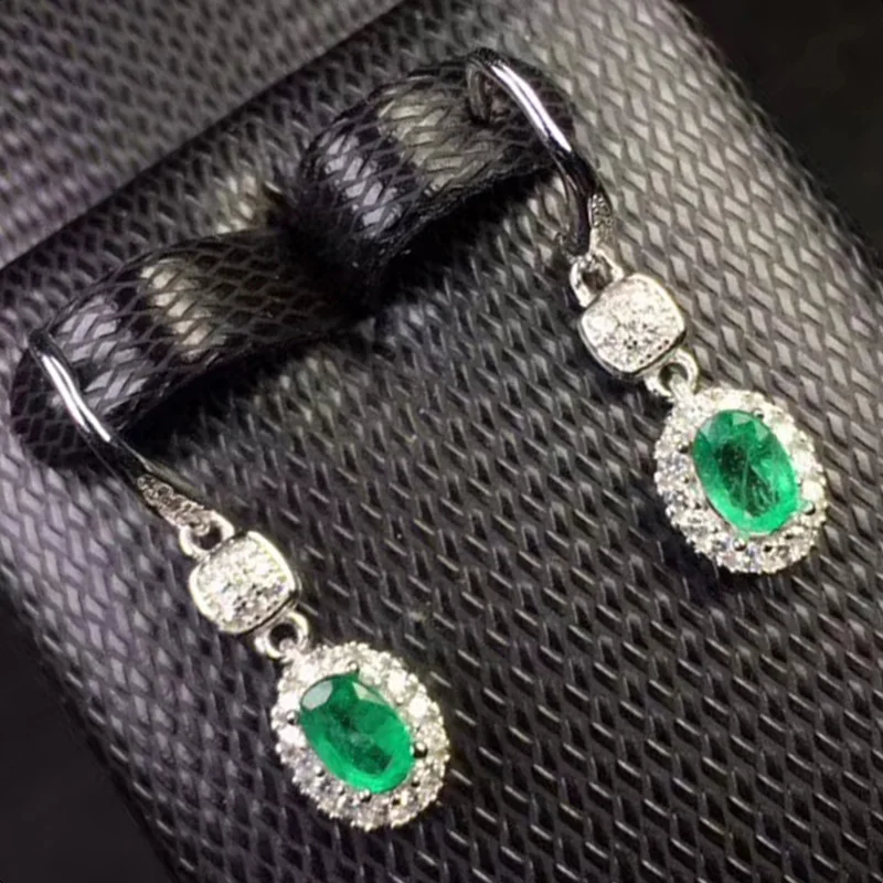 100% real natural emerald drop earrings for wedding 4 mm * 6 Zambia silver 925 jewelry | Украшения и аксессуары