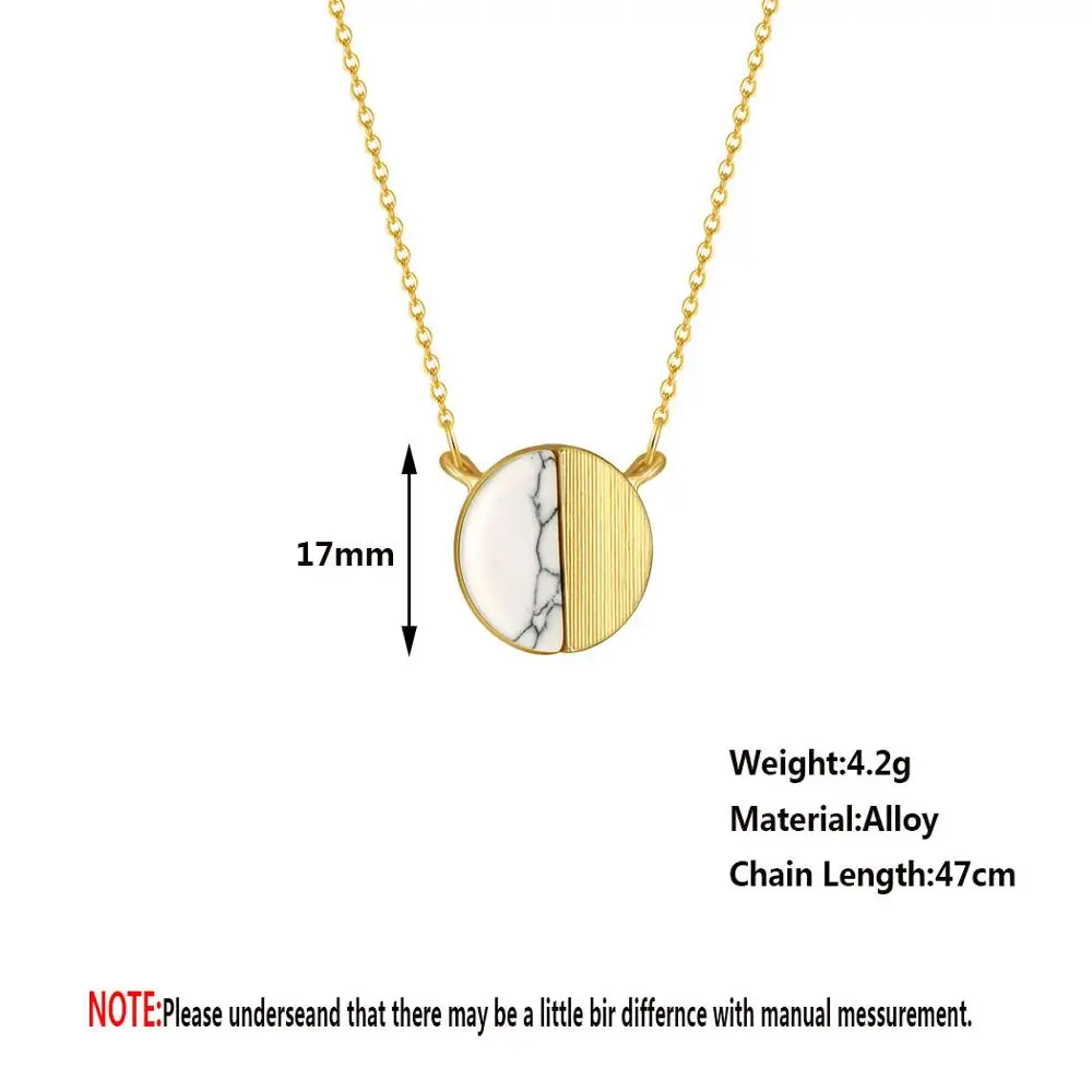 Chandler золотой цвет Обрамленный белый мрамор круг кулон ожерелье диск Круглый
