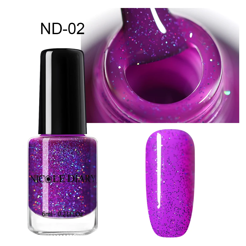 Glitter 02 NICOLE DIARY голографический лак для ногтей тепловой блеск Хамелеон Температура Изменение цвета маникюрный лак градиентный лак для ногтей - Цвет: Glitter 02