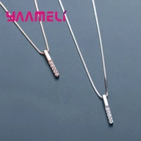new trendy 925 sterling silver necklace square cubic zirconia pendant necklace simple fashion jewelry supplies