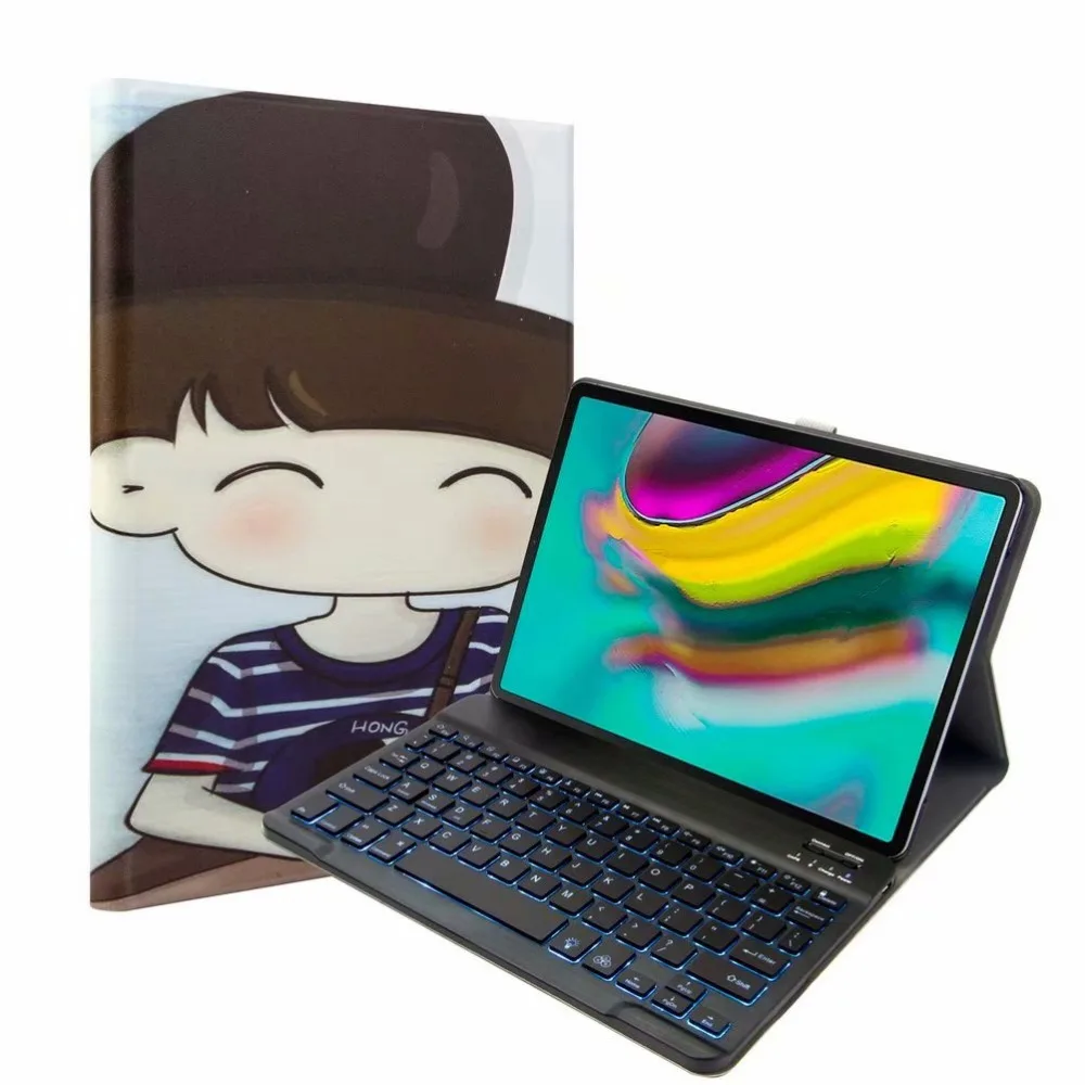 Bluetooth клавиатура чехол для Samsung Galaxy Tab A 10,1 T720 T725 планшет ткань с 7 подсветкой Клавиатура с подсветкой крышка+ ручка+ пленка