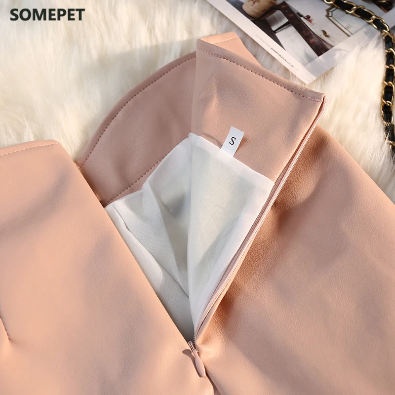 Женская мини-юбка из ПУ кожи с завышенной талией | одежда