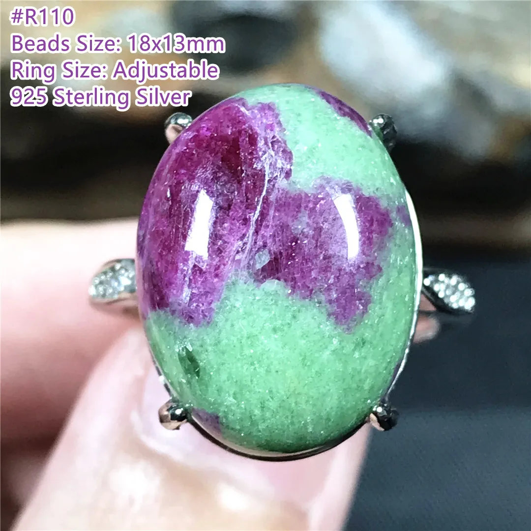 

Genuine Natural Ruby Zoisite Ring 925 Silver Sterling Jewelry For Women Men Crystal 18x13mm Beads Gemstone Adjustable Ring AAAAA