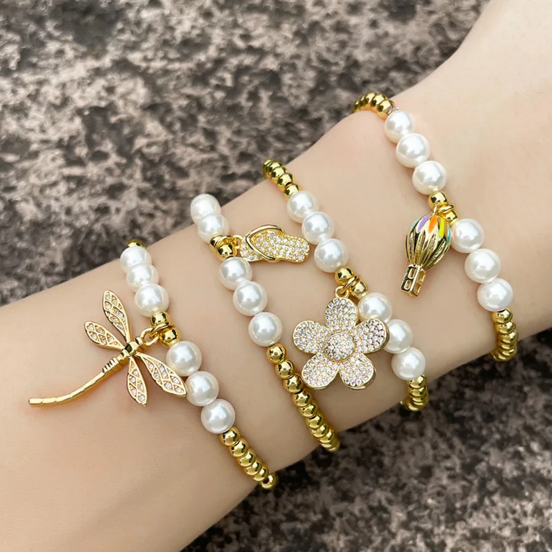 

European and American poho Bracelet Creative Colorful Hot Air Balloon dragonfly Retro Temperament Pearl Charm Bracelet for women