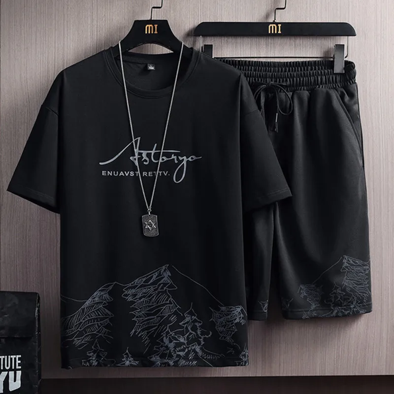 

Men's T-shirt + shorts summer breathable casual T-shirt running suit fashion Harajuku printed men's sports suit