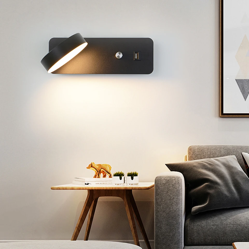 

Indoor LED Wall Lamp 9W Dimming Wall Sconce Lamp With USB Charge Bedroom Living Room Nordic Wall Lighting Lamp Aisle Sconces
