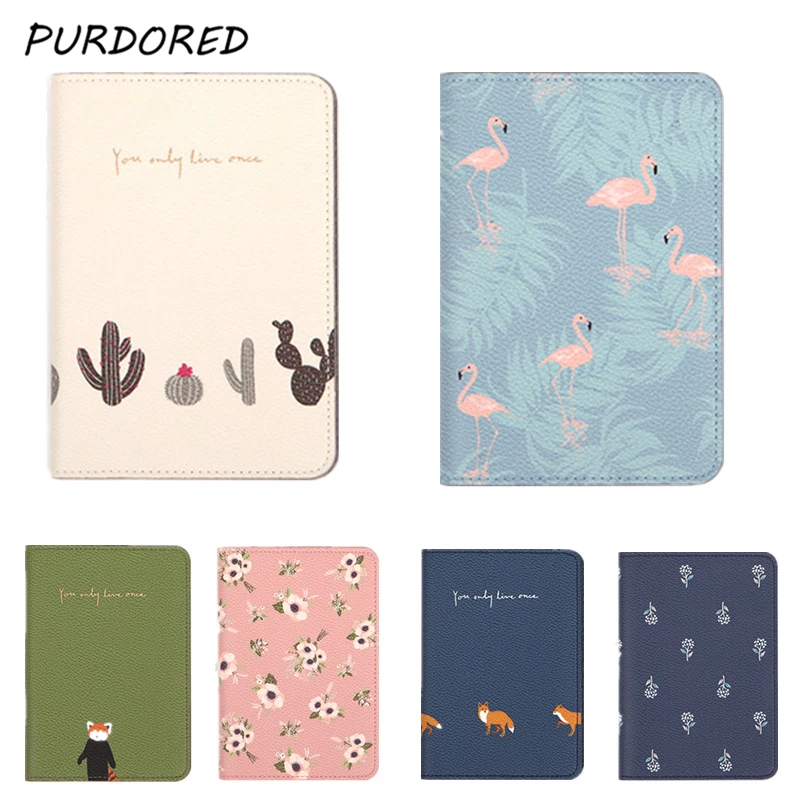 PURDORED 1 шт. Обложка для паспорта с изображением фламинго милая женская кожаная