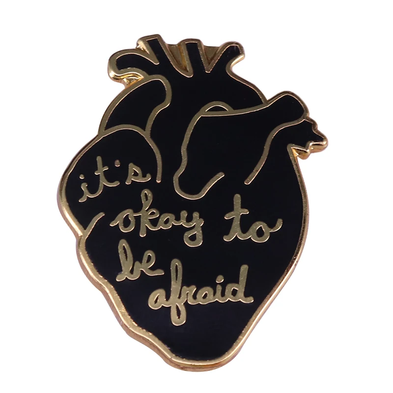 Это нормально бояться эмалированной броши в форме человеческого сердца черный